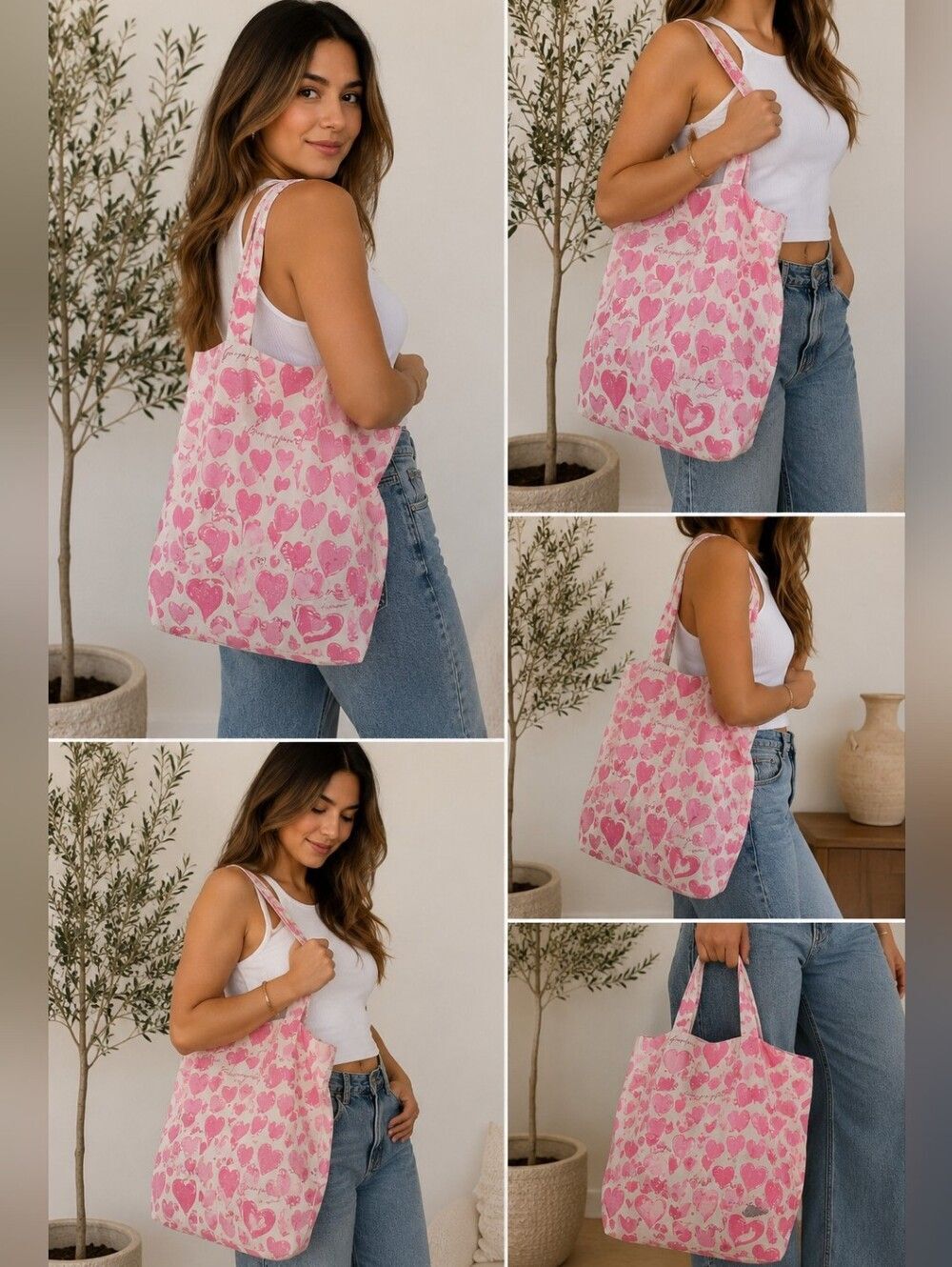 Free People Pink Heart Cotton Tote Bag – New. Never Used